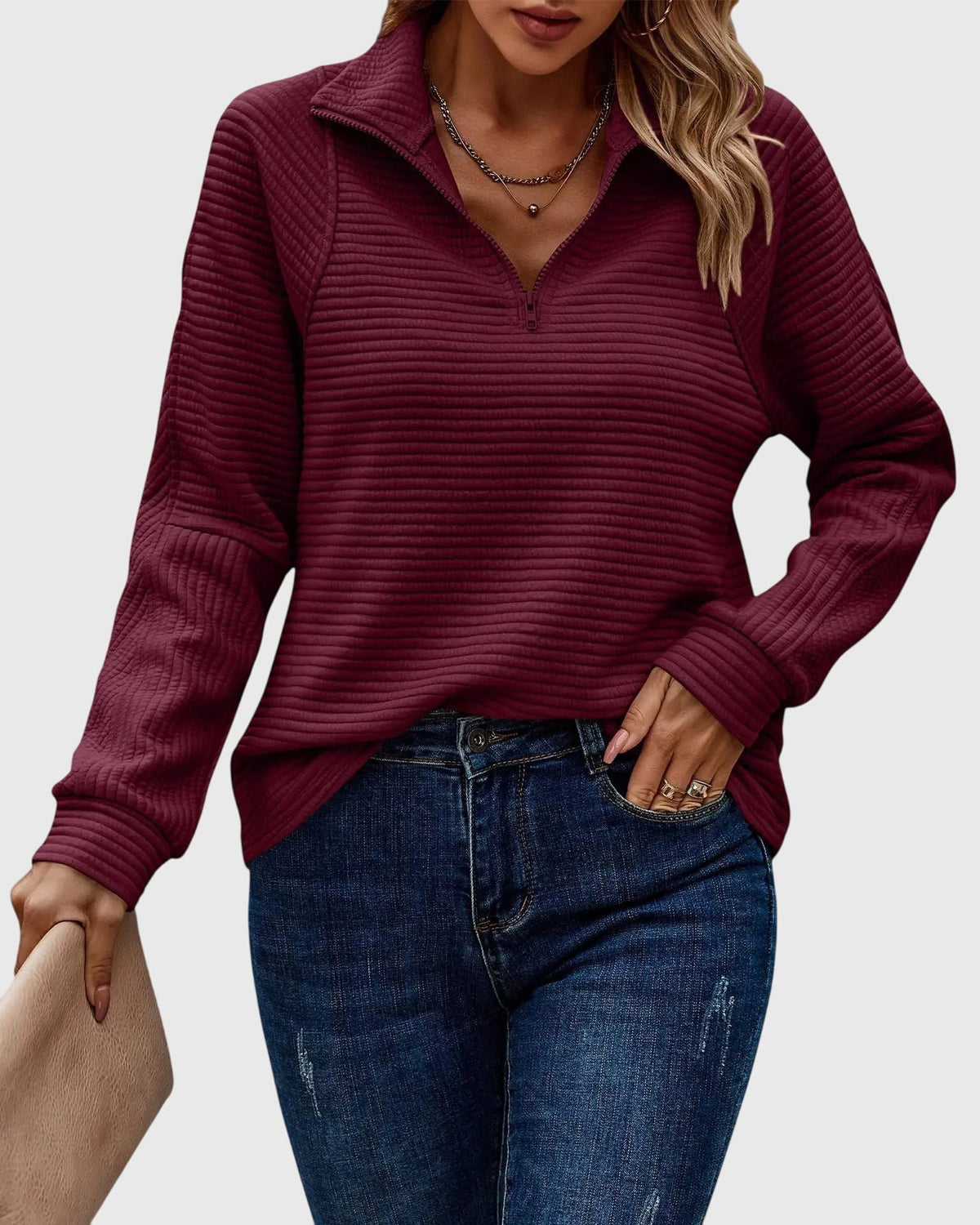 Women's Knit Collar Sweater | Quarter Zip