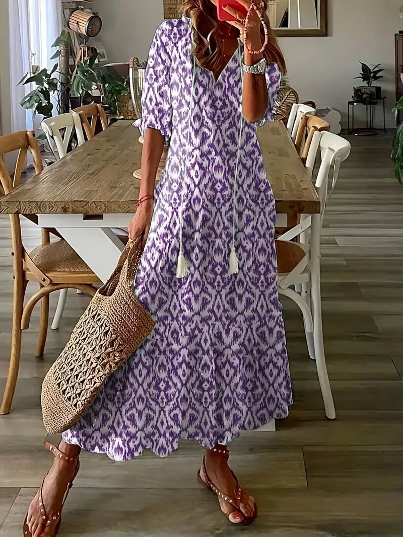 Women's Bohemian Ruffled Printed Dress | Maxi