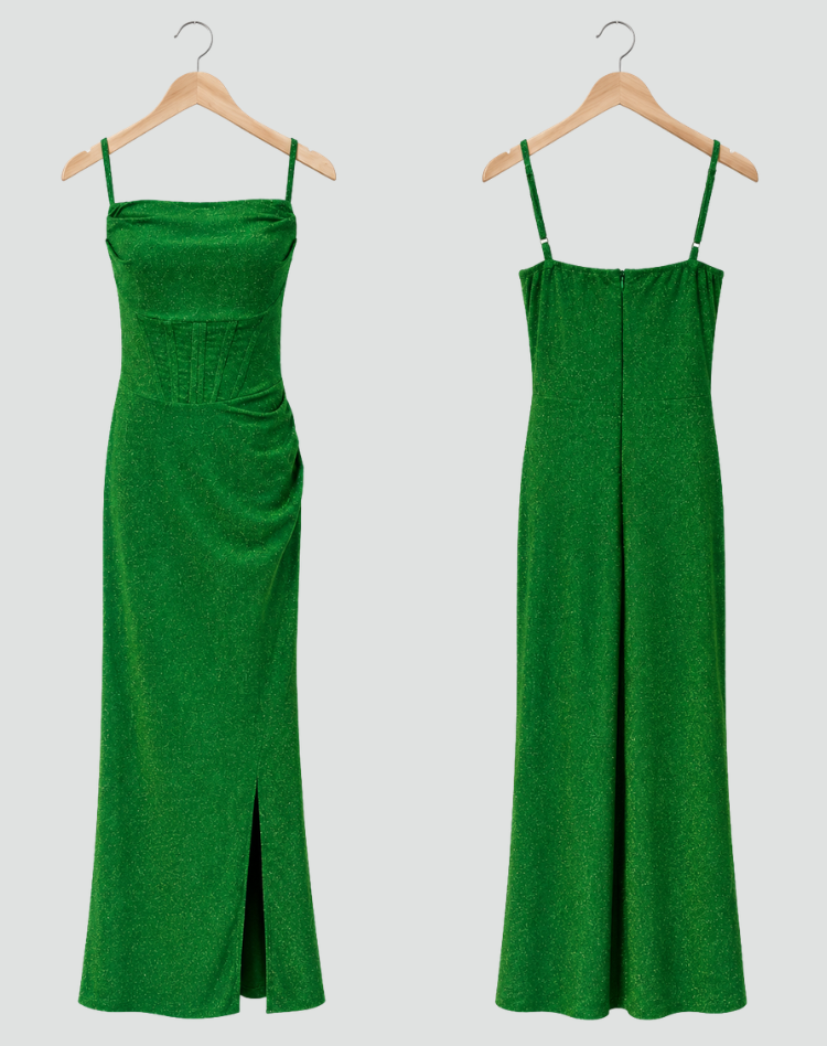 Women's Glitter Evening Dress | Thigh Slit