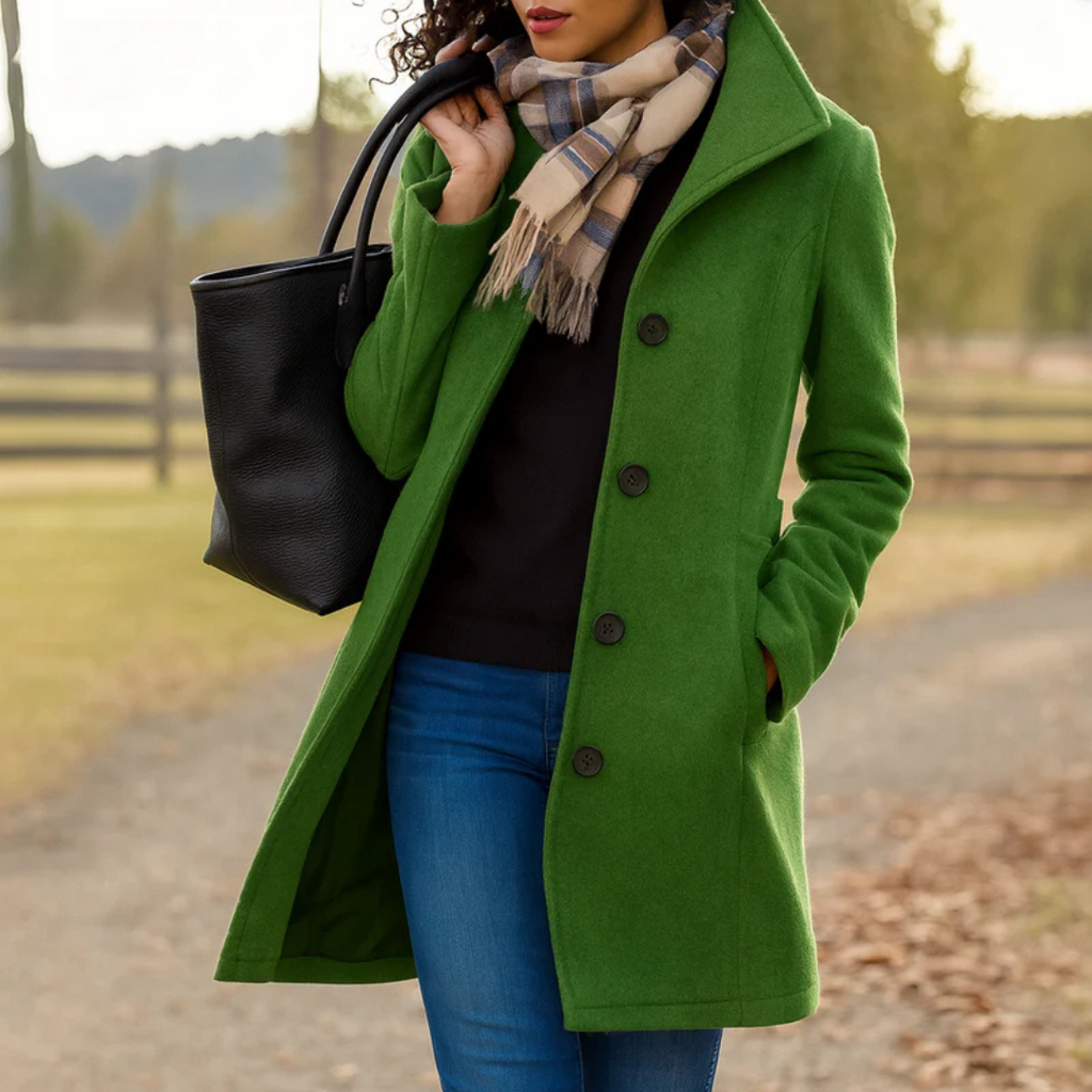 Women's Long Pockets Winter Coat | Button
