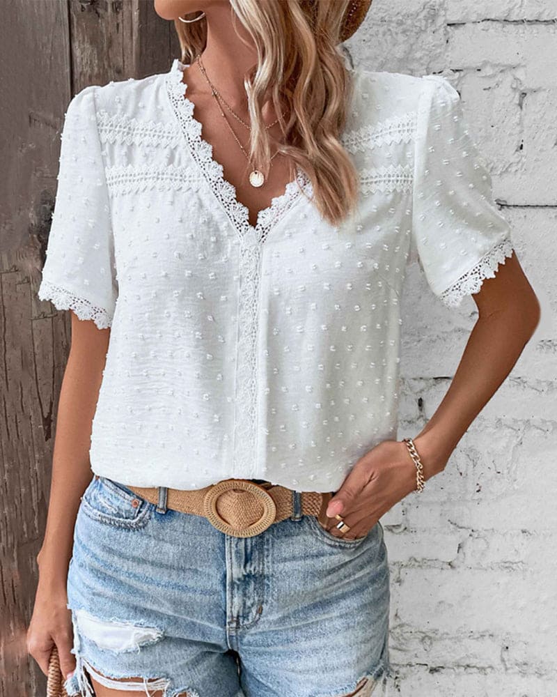 Women's Stylish V-Neck Blouse | Short Sleeves