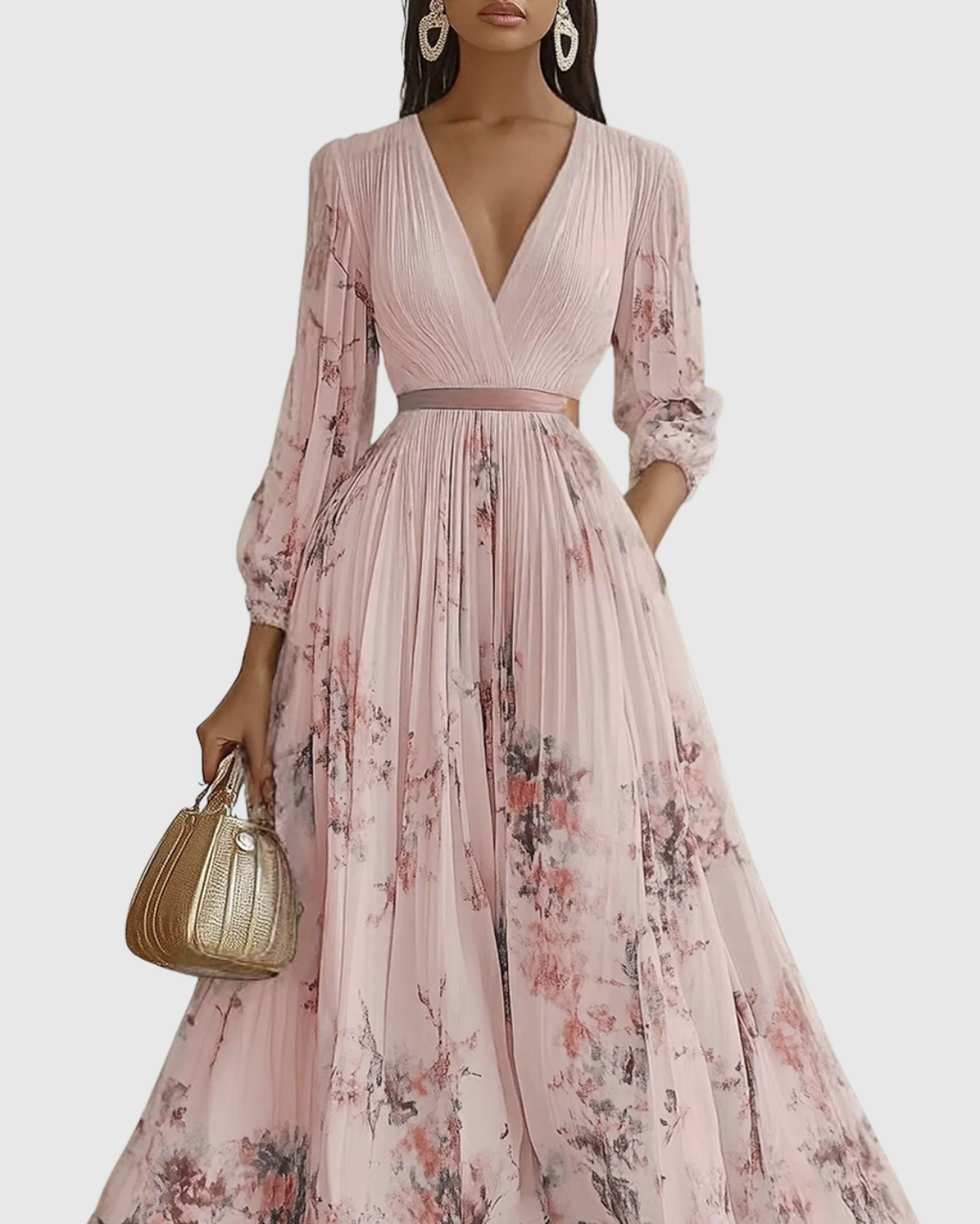 Women's Elegant Wedding Guest Pleated Dress | Maxi