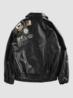 Men's Oversized Moto Black Jacket | Button Up