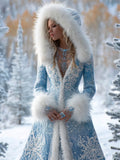 Women's Snow Hooded Blue Winter Coat | Long