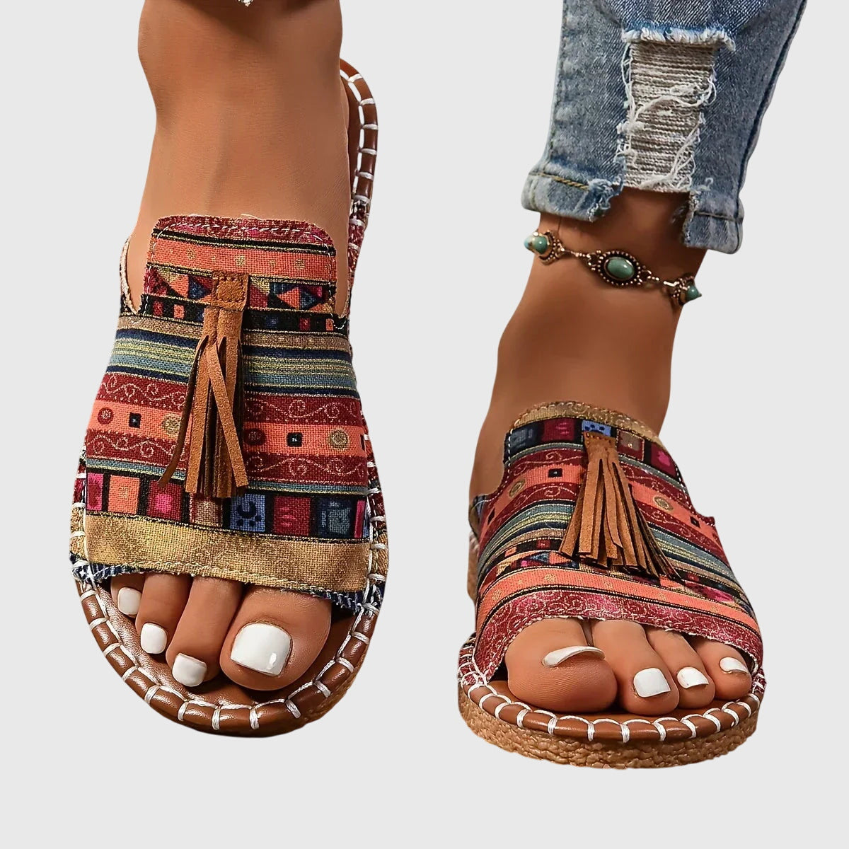 Women's Boho Tassel Detail Slide Sandals | Slip On