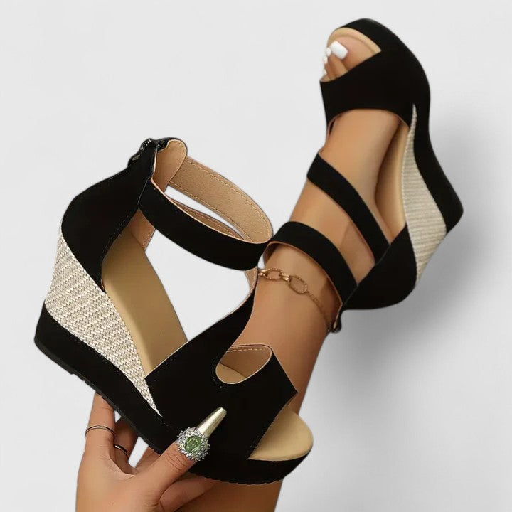 Women's Elegant Cutout Wedge Sandals | Zip Back Closure