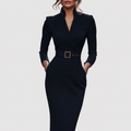 Women's Tailored Formal Belted Dress | Midi