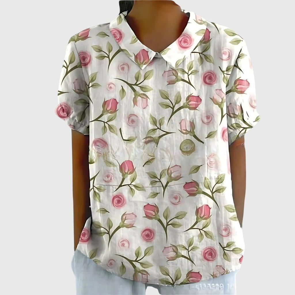 Women's Vintage Floral Peter Pan Collared Blouse | Short Sleeves