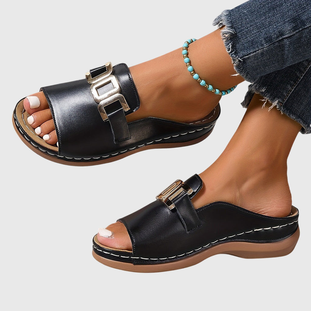 Women's Casual Buckle Detail Open Toe Sandals | Slip On