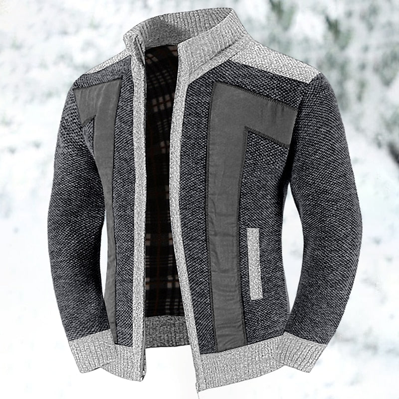 Men’s Stand Collar Zip-Up Jacket | Contrast Panels
