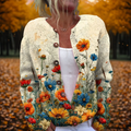 Women's Winter Button Up Knit Yellow Cardigan | Floral