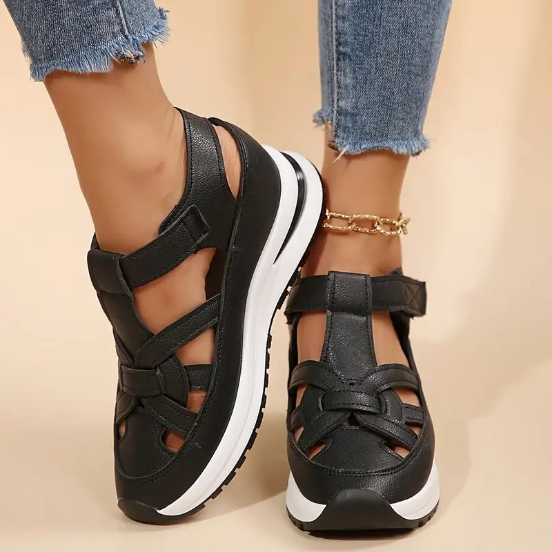 Women's Casual Cutout Platform Sandals | Hook and Loop Strap