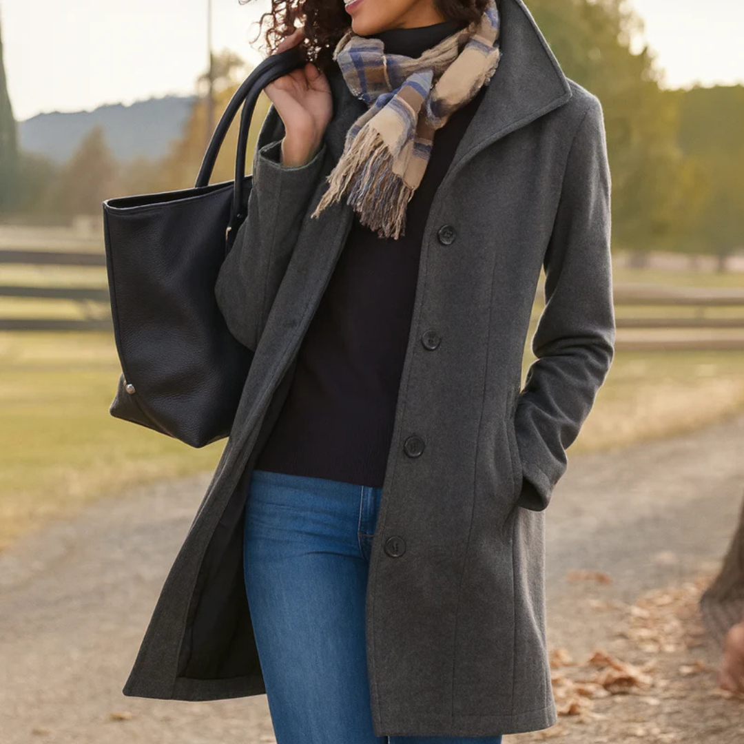 Women's Long Pockets Winter Coat | Button