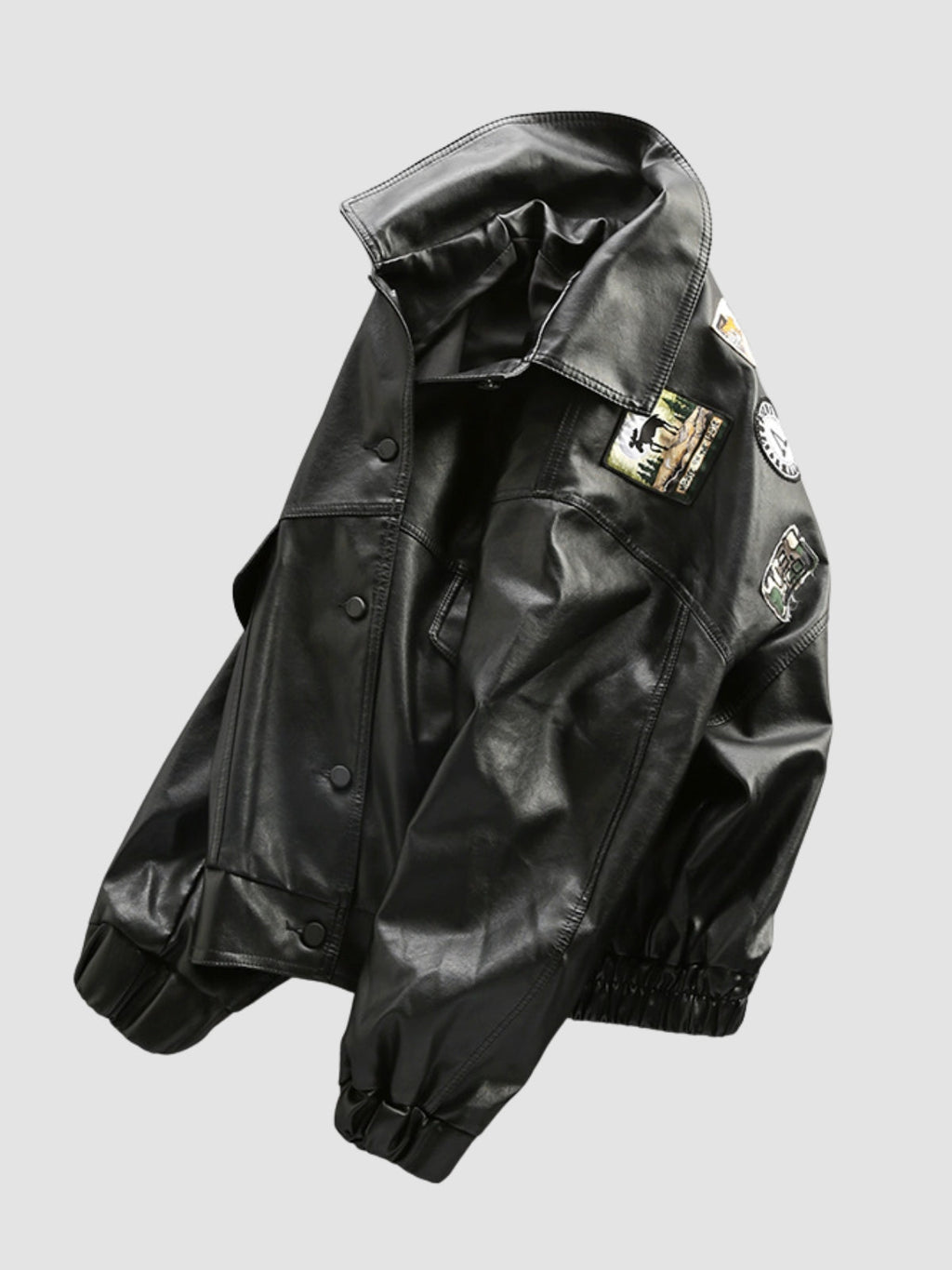 Men's Oversized Moto Black Jacket | Button Up