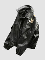 Men's Oversized Moto Black Jacket | Button Up