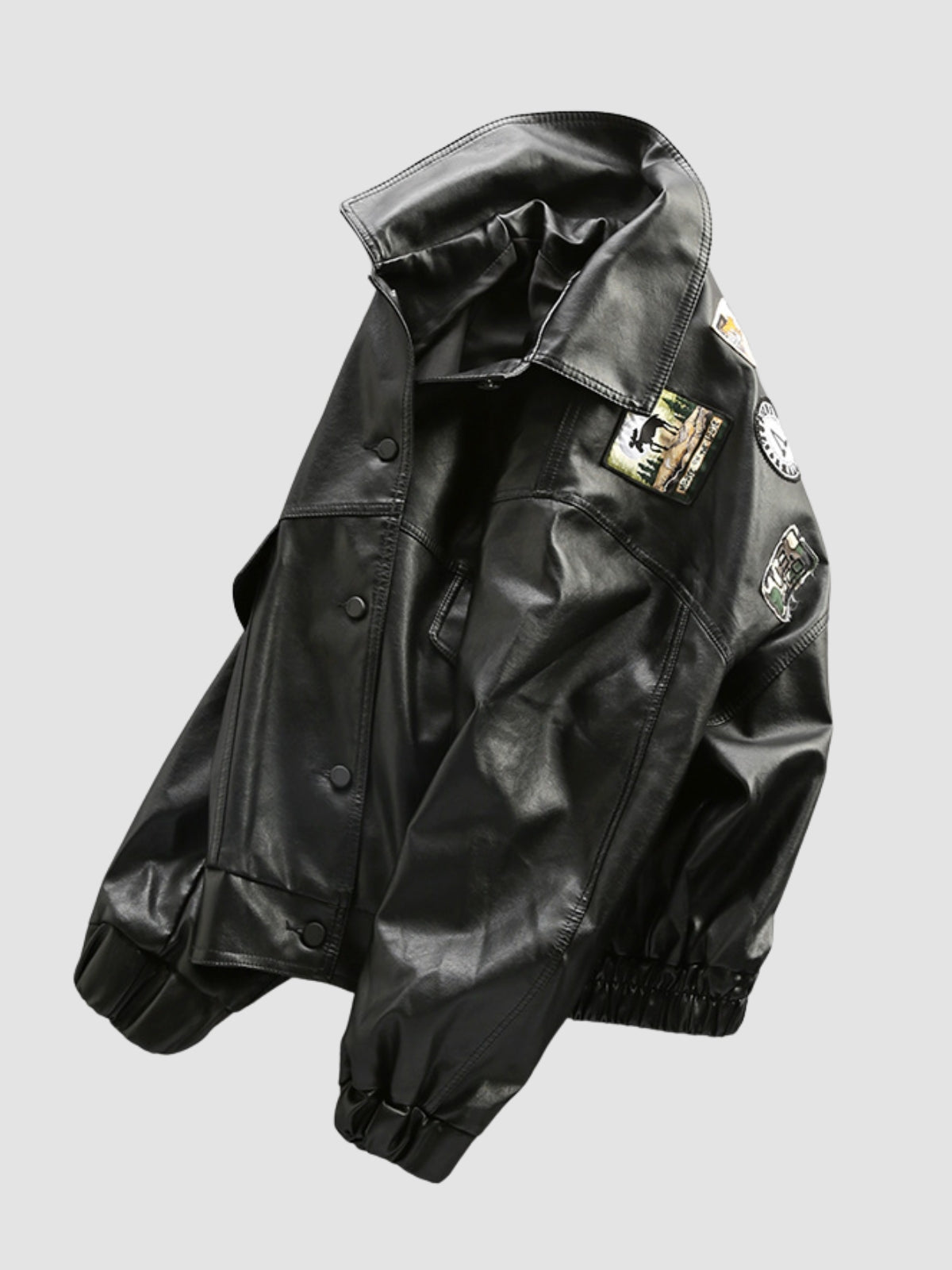 Men's Oversized Moto Black Jacket | Button Up