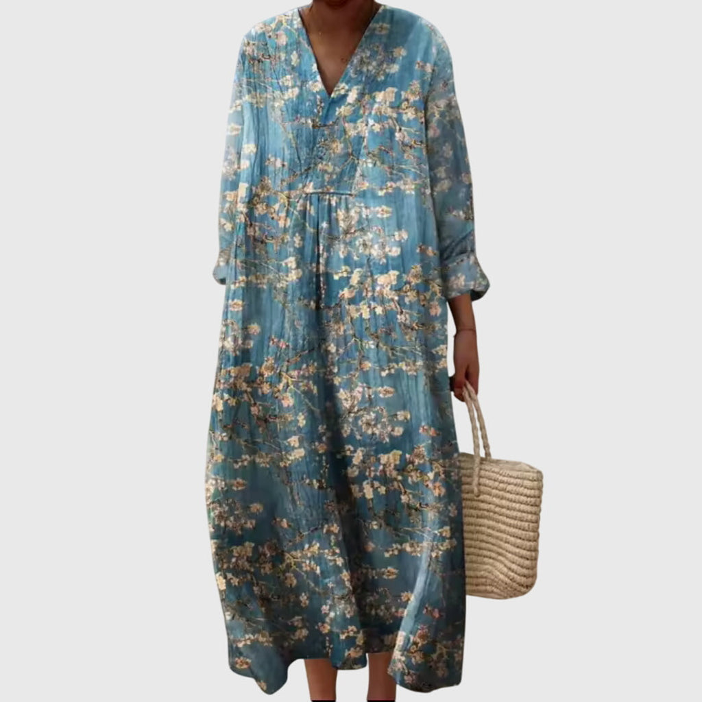 Women's Boho Summer Loose Fit V-Neck Dress | Midi