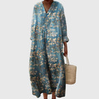 Women's Boho Summer Loose Fit V-Neck Dress | Midi