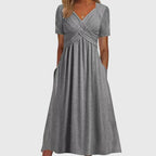 Women's Elegant Wedding Guest V-Neck Wrap Style Dress | Midi