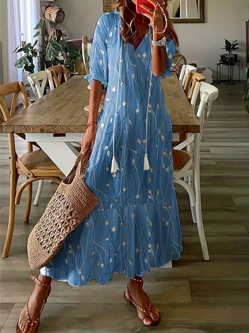 Women's Bohemian Ruffled Printed Dress | Maxi