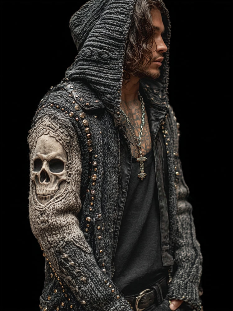 Men's Skeleton Knit Winter Black Jacket | Halloween