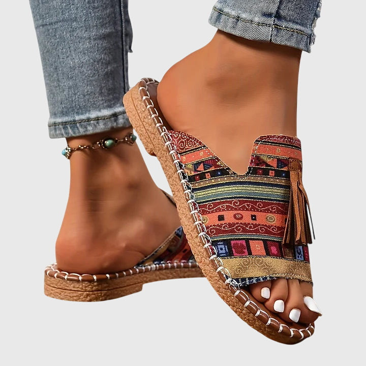 Women's Tassel Detail Bohemian Flat Sandals | Slip On