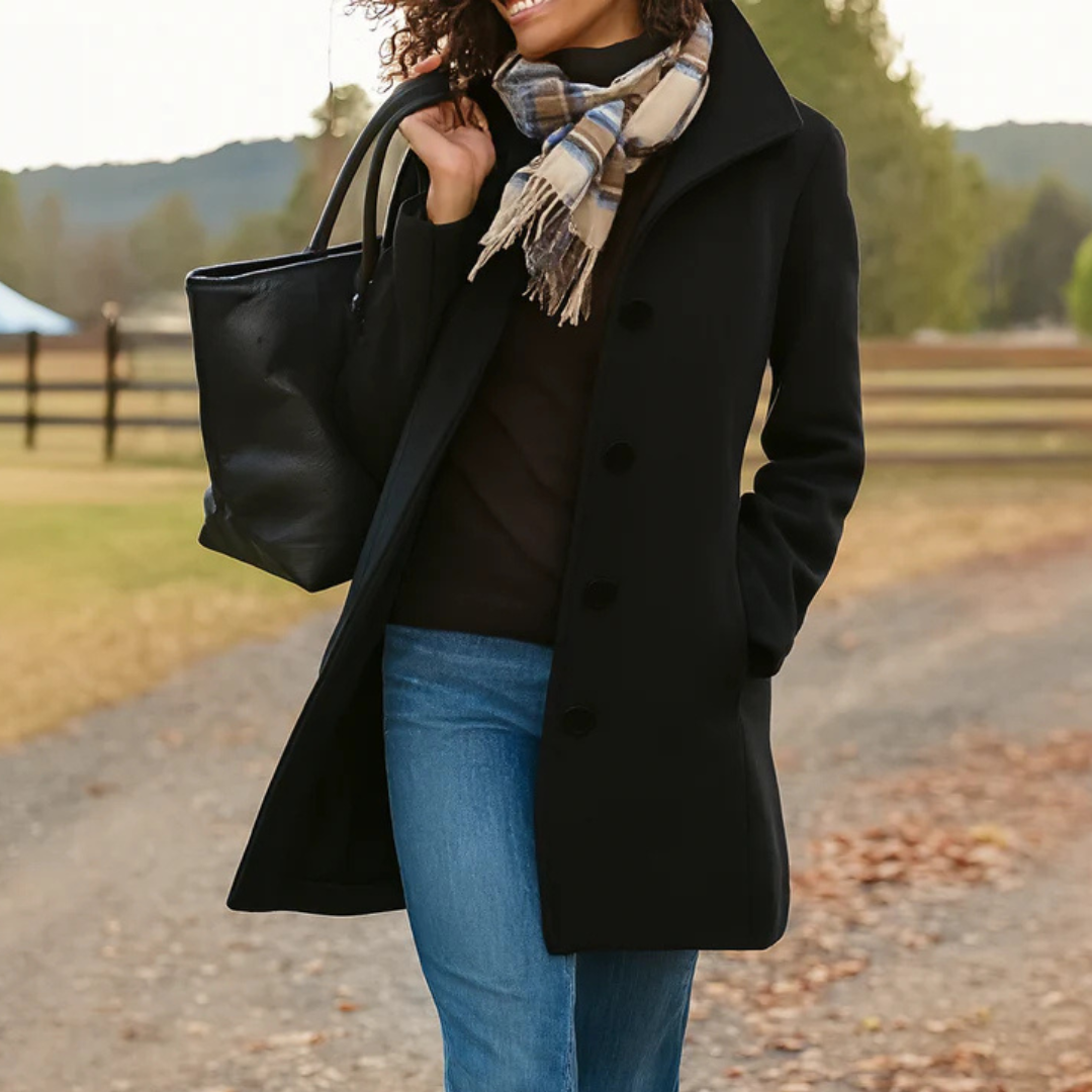 Women's Long Pockets Winter Coat | Button