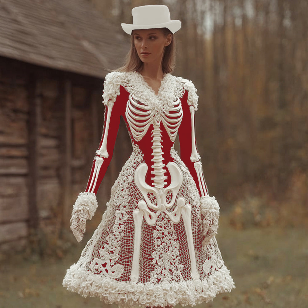 Women's V-Neck Long Sleeve Midi Dress | Halloween
