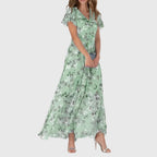 Women's Flutter Sleeve Flowy Floral Dress | Maxi