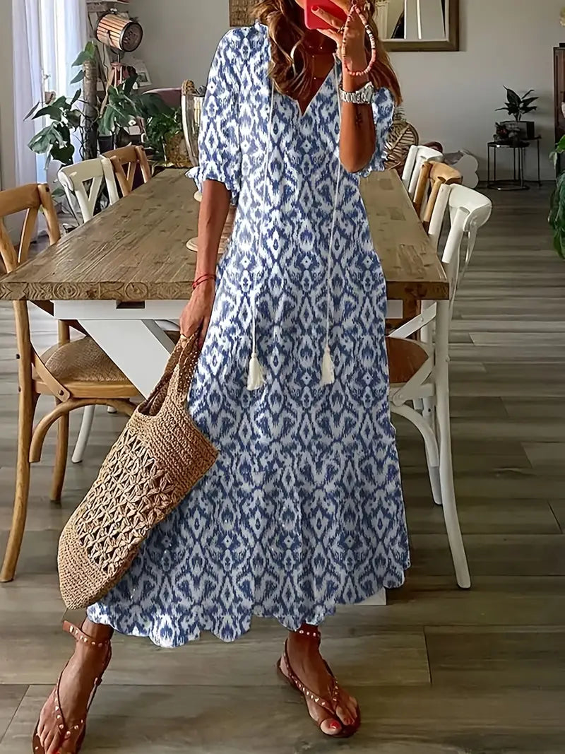 Women's Bohemian Ruffled Printed Dress | Maxi