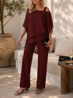 Women's Elegant Loose Fit Blouse and Pants Set | Two-Piece
