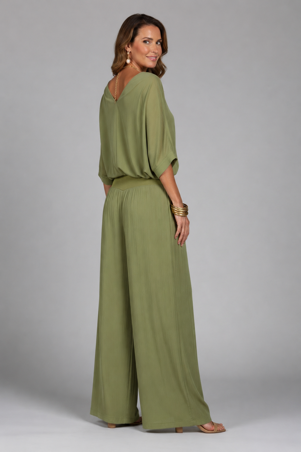 Women’s Elegant Loose Blouse and Wide-Leg Pants Set | Two-Piece