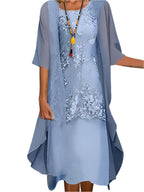 Women's Elegant Midi Dress and Sheer Cardigan Set | Two Piece