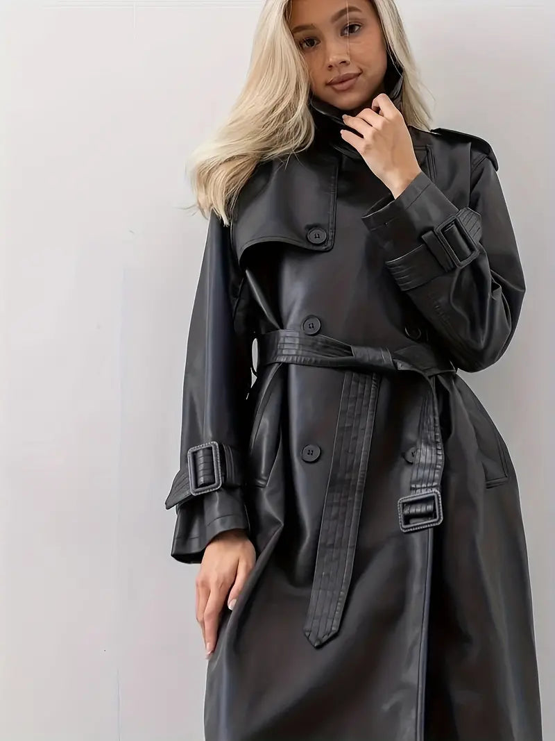Women's Black Long Trench Coat | Belted