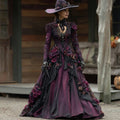 Women's Halloween Long Sleeve Purple Maxi Dress | Floral