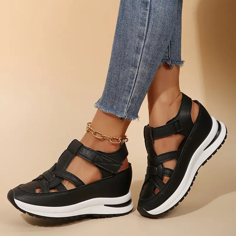 Women's Casual Cutout Platform Sandals | Hook and Loop Strap