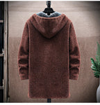 Men's Winter Knit Hooded Zip Up Jacket | Long