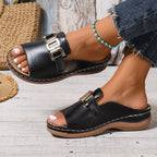 Women's Casual Buckle Detail Wedge Heel Sandals | Slip On