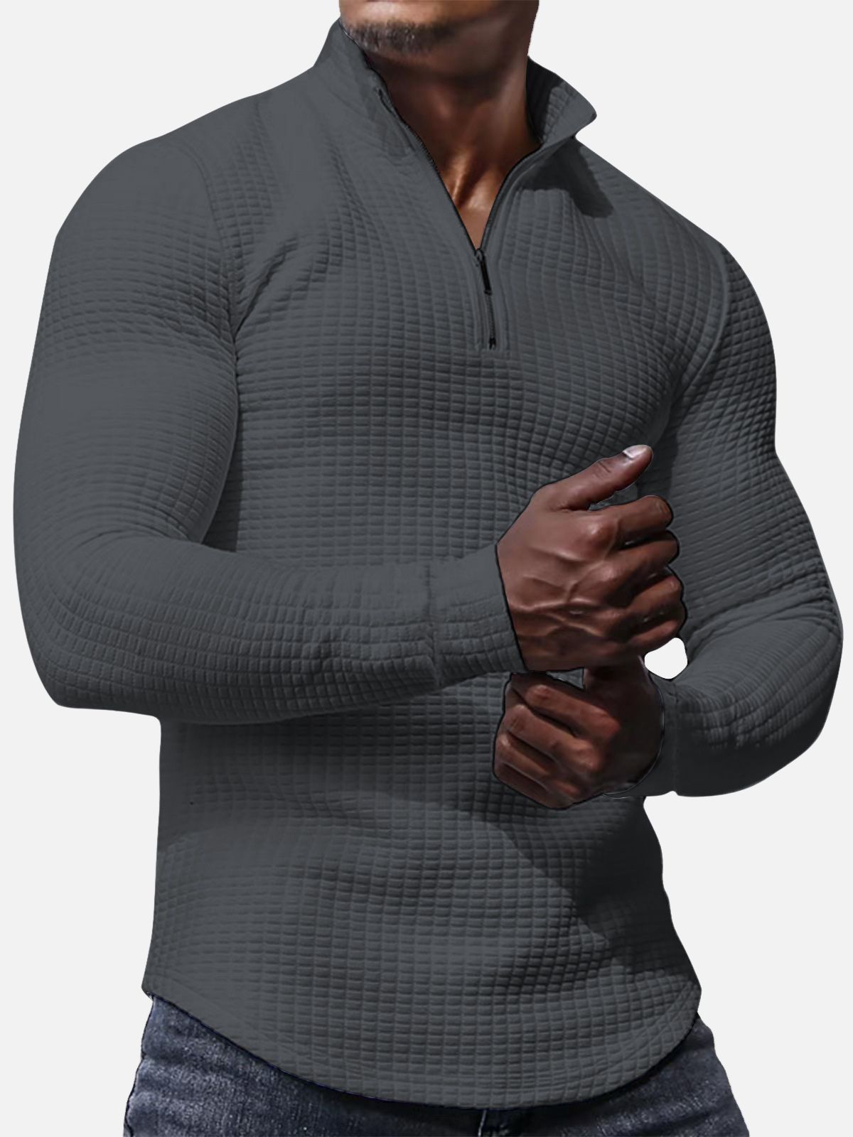 Men's Long Sleeve Quarter Zip Knit Sweater | Mock Neck