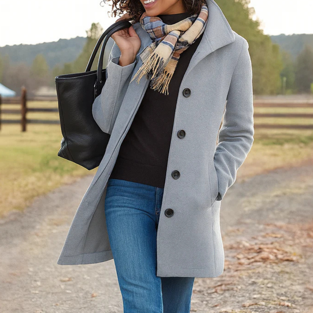 Women's Long Pockets Winter Coat | Button