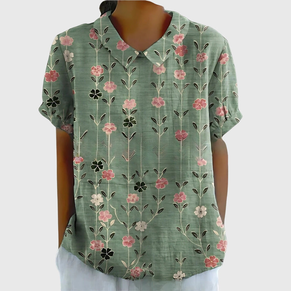 Women's Vintage Floral Peter Pan Collared Blouse | Short Sleeves