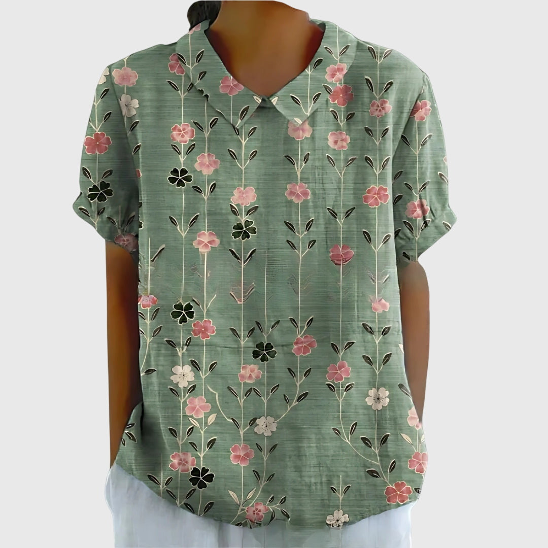 Women's Vintage Floral Peter Pan Collared Blouse | Short Sleeves