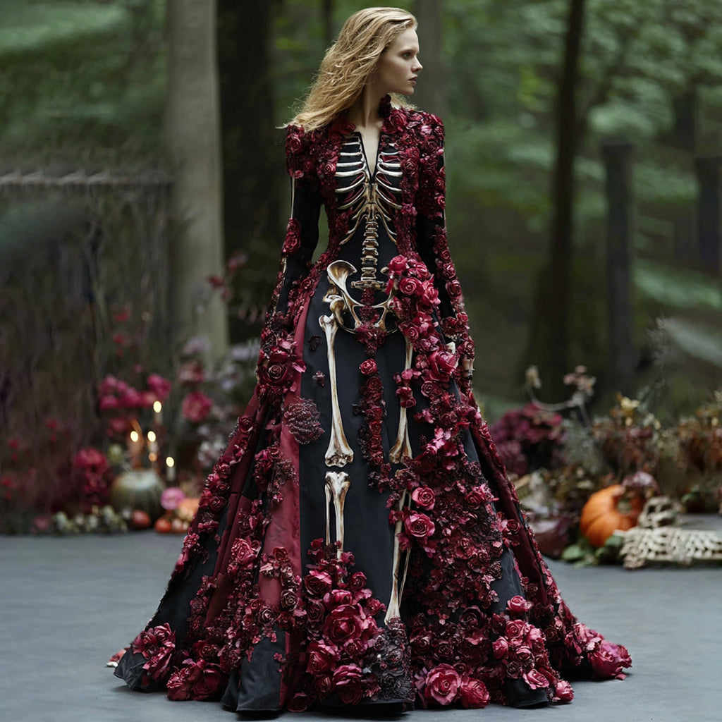 Women's Halloween Floral Long Sleeve Maxi Dress | Party
