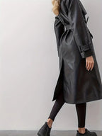 Women's Black Long Trench Coat | Belted