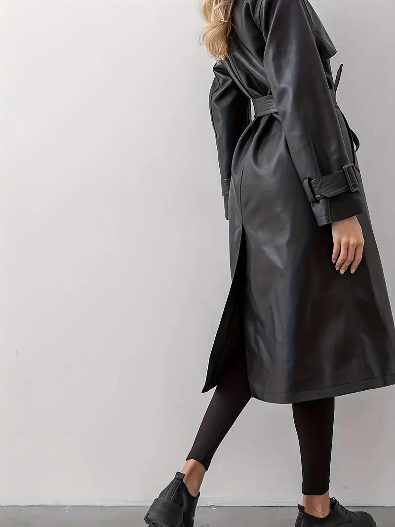 Women's Black Long Trench Coat | Belted