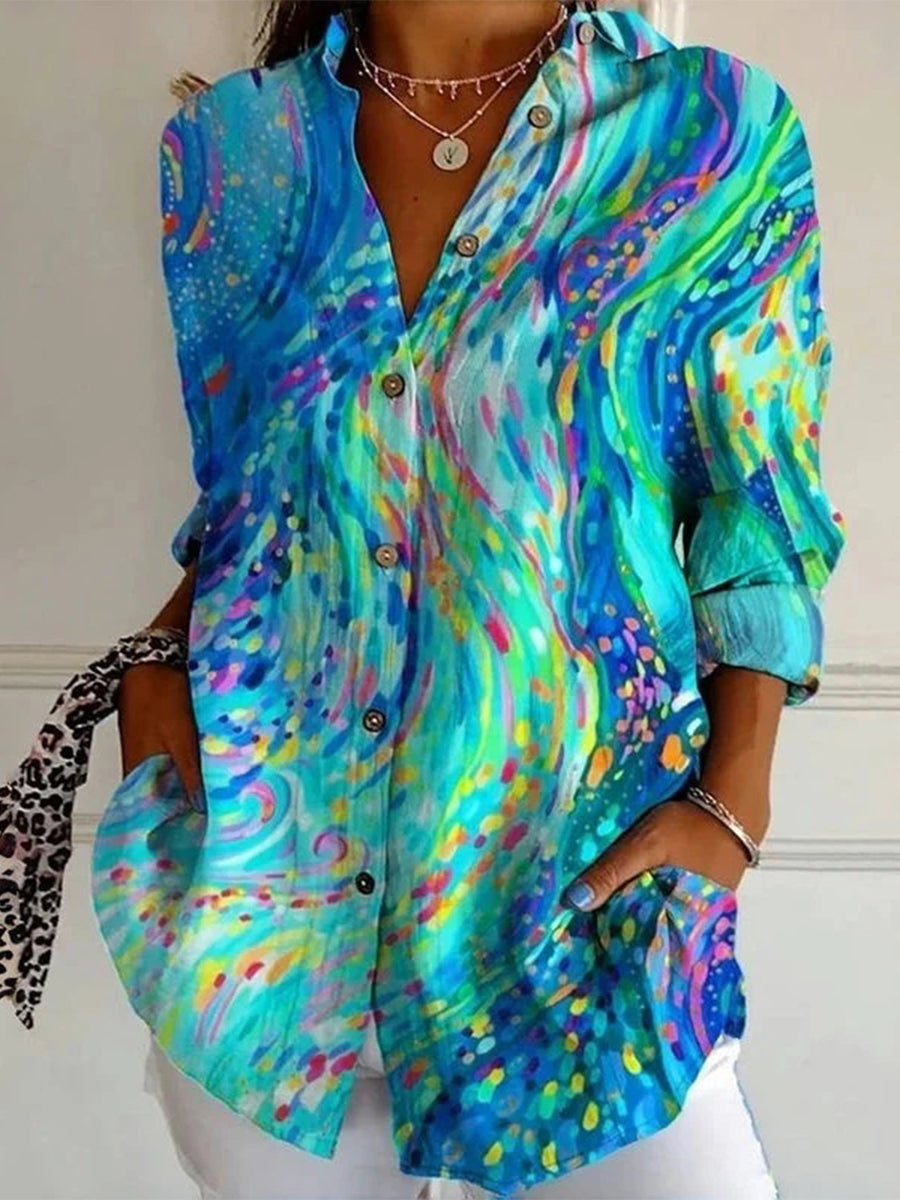 Women's Button-Down Long Sleeves Shirt | Abstract Print