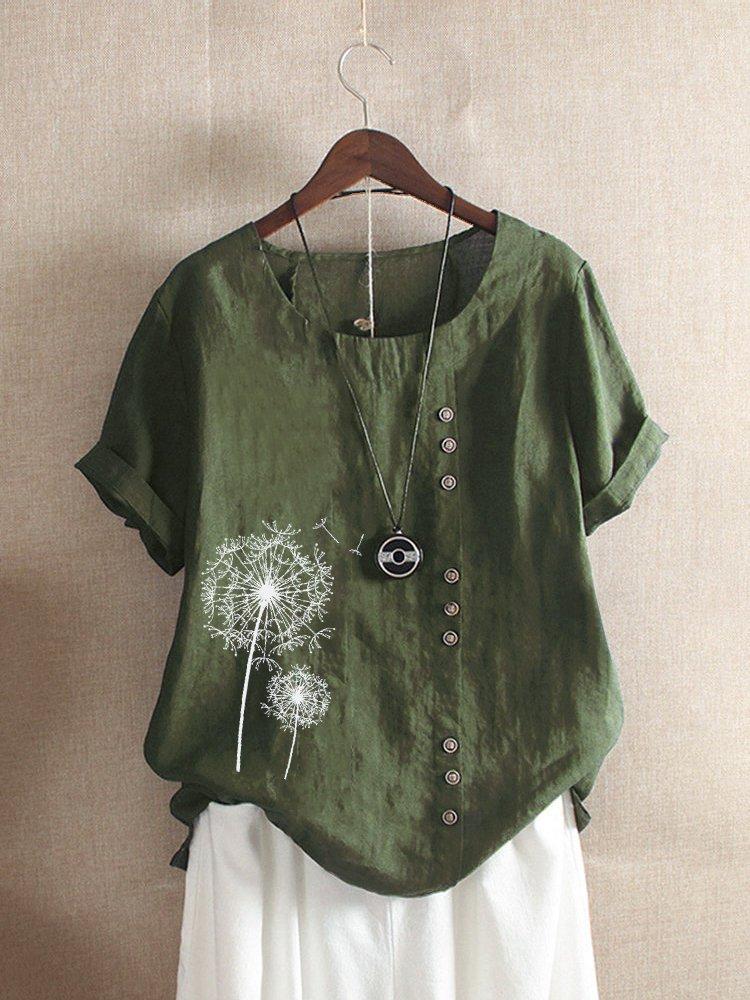 Women's Printed Round Neck Blouse | Short Sleeve