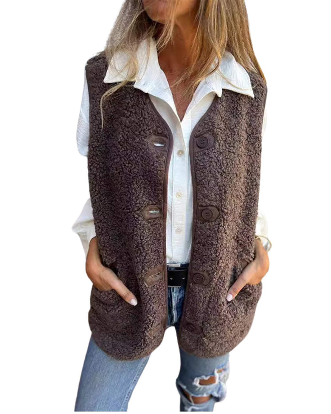 Women's Winter V-Neck Sleeveless Vest | Pockets
