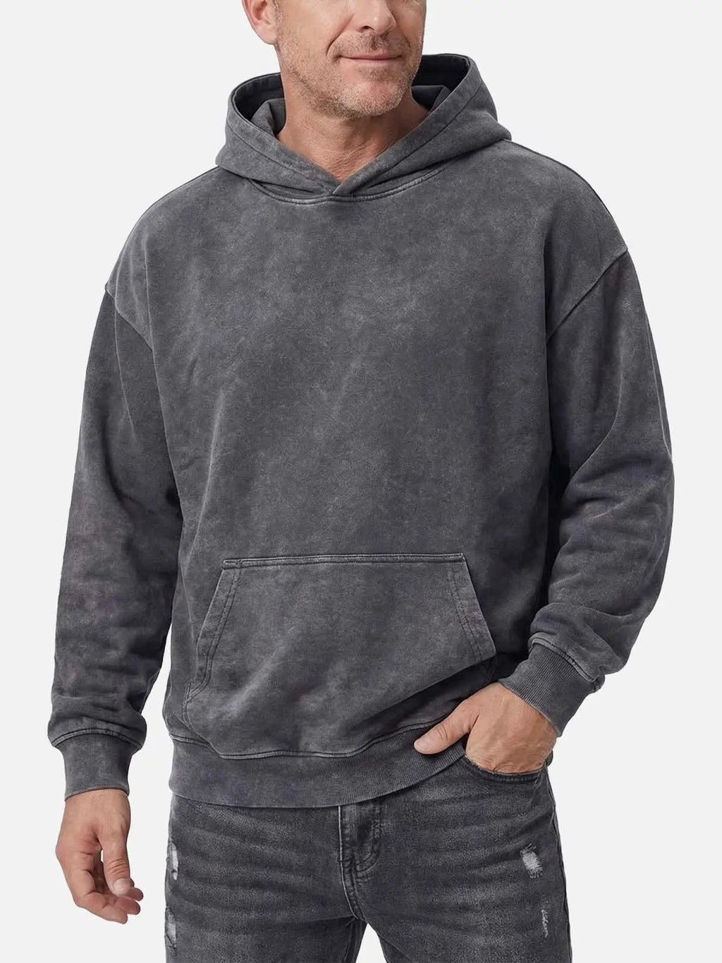 Men's Streetwear Washed Winter Hoodie | Plain