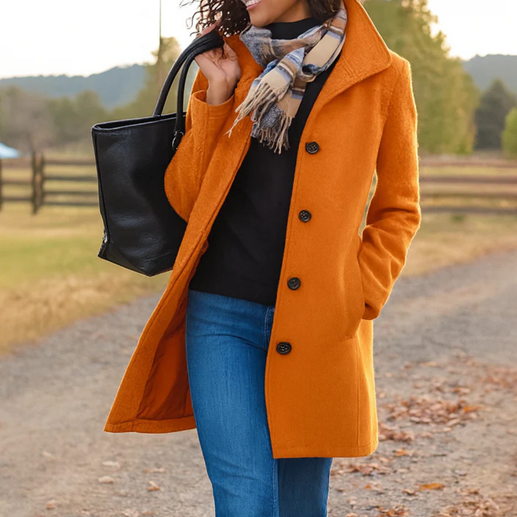 Women's Long Pockets Winter Coat | Button